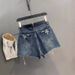 Dark Blue High-Waisted Washed Distressed Denim Shorts Women's Sexy Slimming Wide Leg Hot Pants Summer 2026 Arrival_mkmklike.com