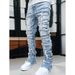 Men's Clothing Stretch Patchwork Layered Straight Leg Jeans For Women & Men - Comfortable Cotton Denim Pants With Floral Print (Blue, Pink, Khaki)_mkmklike.com