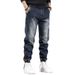 Men's Fashion Jeans Retro Work Pants With Cuffed Hem - Casual Streetwear Hip Hop Style For Winter_mkmklike.com