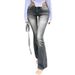 Slim Fit Black Wash Flared Jeans For Women – Vintage-Inspired High Waist, Stretch Denim With Distressed Hem Detailing_mkmklike.com