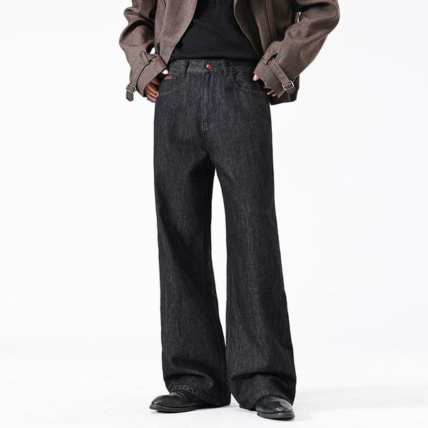 Men's Heavyweight Selvedge Denim Jeans – 14.5oz Black-Gold Vintage Straight-Leg Trousers (100% Cotton, No Stretch, Resin-Fixed Wash)_mkmklike.com