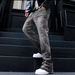 Men's Trendy Loose Wide Leg Pants American Retro Washed Distressed Gray Splatter Paint Curved Blade Jeans_mkmklike.com