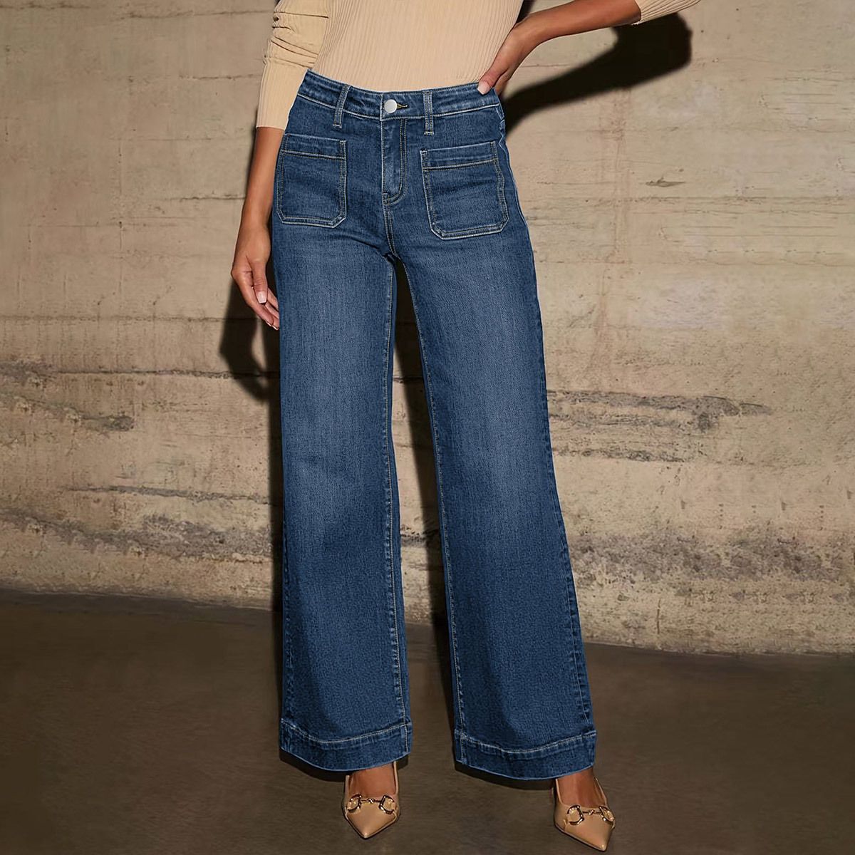 High Waist Straight Leg Jeans For Women - Classic Stretch Denim Pants (Light Blue/Dark Blue/Black) | Office & Casual Versatility_mkmklike.com