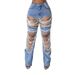 Distressed High-Waisted Stretch Jeans With Rhinestone & Chain Details - Straight Leg Denim Pants For Women_mkmklike.com