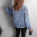"Women's Embroidered Denim Jacket – Stylish Short-Length Beaded Jacket For Autumn & Winter, Classic Workwear Design With Pockets"_mkmklike.com