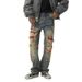 Men's Distressed Patchwork Relaxed Fit Straight Leg Jeans – Vintage American Streetwear Style With Washed & Faded Details_mkmklike.com