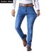 Brother Wang Men's Classic Style Stretch Slim Jeans Business Casual Denim Pants Light Blue Black Trousers Male_mkmklike.com