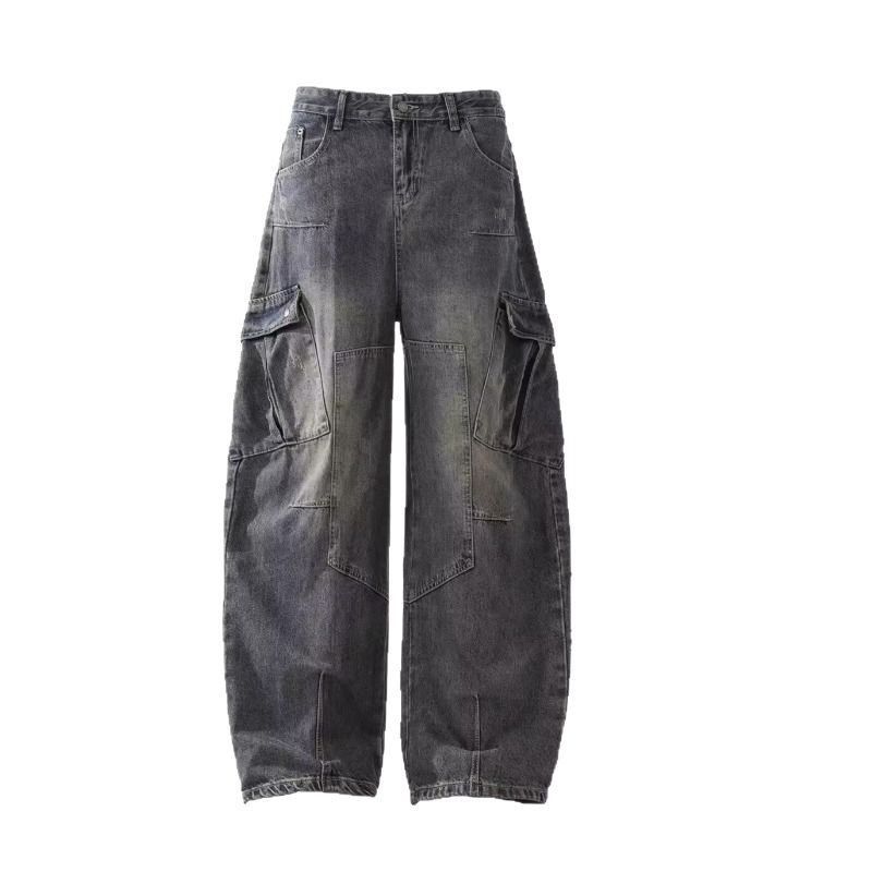 Men's Clothing Heavyweight Patchwork Washed Distressed Scimitar Jeans For Men With Multiple Pockets Wide Leg Loose Overalls_mkmklike.com