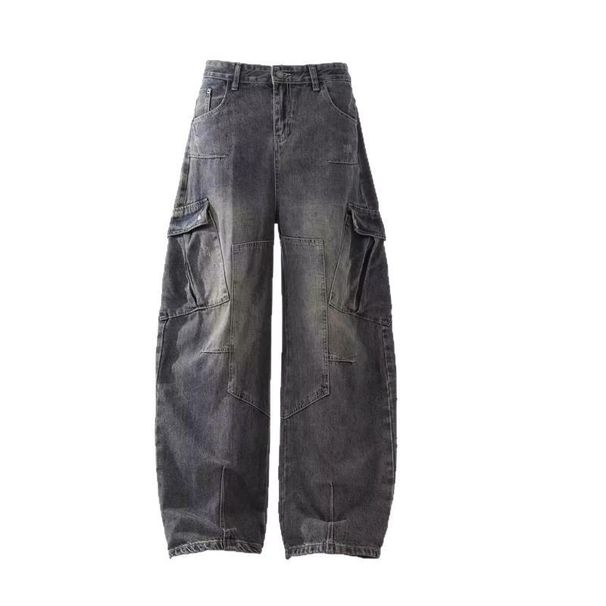 Men's Clothing Heavyweight Patchwork Washed Distressed Scimitar Jeans For Men With Multiple Pockets Wide Leg Loose Overalls_mkmklike.com