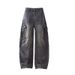 Men's Clothing Heavyweight Patchwork Washed Distressed Scimitar Jeans For Men With Multiple Pockets Wide Leg Loose Overalls_mkmklike.com