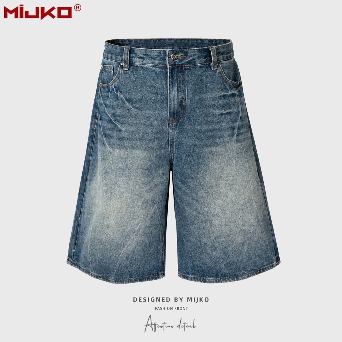 Men's Clothing Washed Old Jeans High Street Texture Design Multi Size Shorts_mkmklike.com
