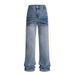 Lightning Burst Pattern Washed Jeans Men's American High Street Tied Flower Washed Trousers_mkmklike.com