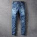 Men's Clothing Fashion High Street New Style Ripped Patch Patch Scratched Trendy Popular Jeans Slim Micro Stretch Pants_mkmklike.com