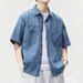 Men's Clothing Fashion Loose Washed Denim Short Sleeved Shirt Trendy Street Wear Short Sleeved Shirt_mkmklike.com