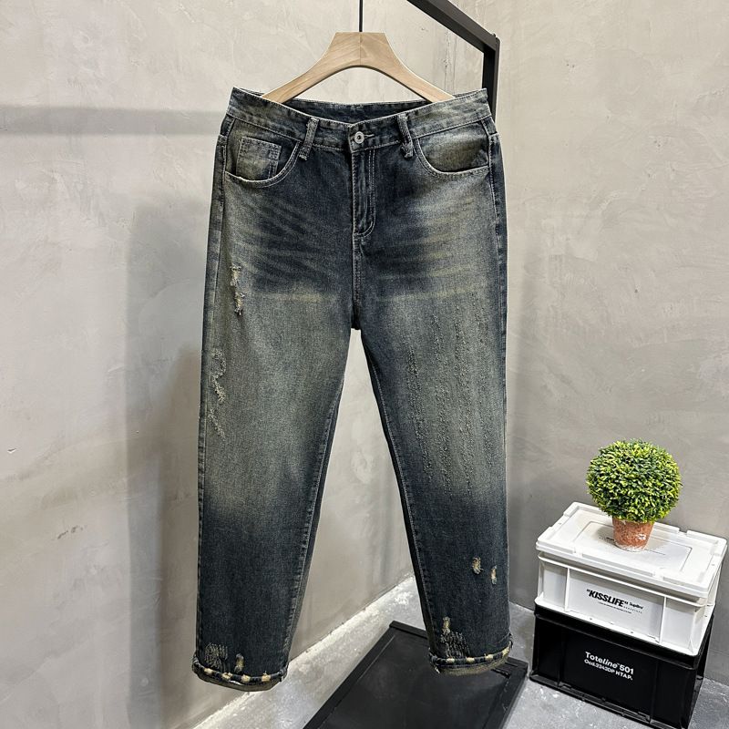 Men’s Vintage Tie-Dye Jeans – Retro High Street Style, Loose Straight Fit, Cotton Denim (Black/Blue-Gray, M-3XL)_mkmklike.com