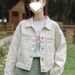 Chicco 2025 Spring New Korean Version Versatile Fresh Floral Embroidery Loose Turn-Down Collar Women's Short Denim Jacket_mkmklike.com