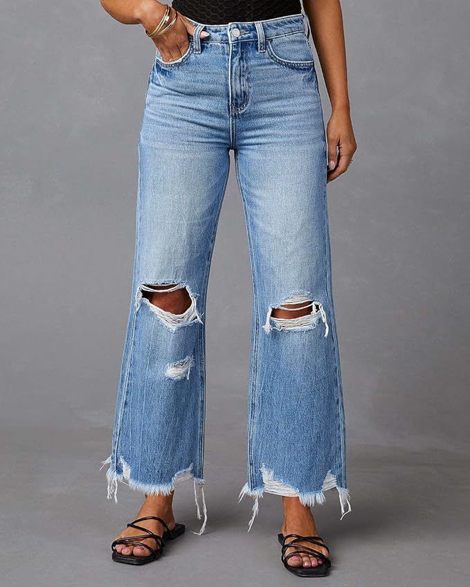 2025 New Ripped Fringed Jeans Women's Clothing Personalized Street High Waist Straight Tube_mkmklike.com