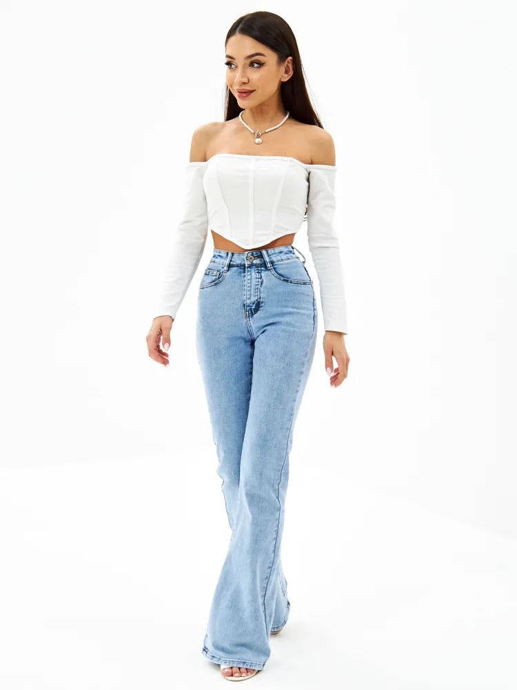 Women’s Flared Jeans – Casual Bell-Bottom Denim Pants With Mid-Rise Waist & Zip Fly (Sizes 25-32, Cotton Blend, Washed Blue, Office & Street Style)_mkmklike.com