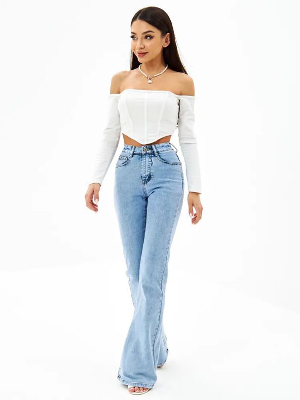 Women’s Flared Jeans – Casual Bell-Bottom Denim Pants With Mid-Rise Waist & Zip Fly (Sizes 25-32, Cotton Blend, Washed Blue, Office & Street Style)_mkmklike.com