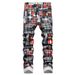 Plus Size Random Print 2023 Autumn New Street Men's Jeans Fashion Slim Fit Mid-Waist Pants Trendy_mkmklike.com
