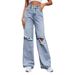 Women's Clothing INS Fashion Ripped High Waist Wide Leg Pants Casual Denim Trousers Trendy_mkmklike.com