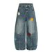 Design Sense Floral Embroidery Scimitar Wide-Leg Jeans Street Fashion Punk Washed Vintage Loose Long Pants Men's_mkmklike.com
