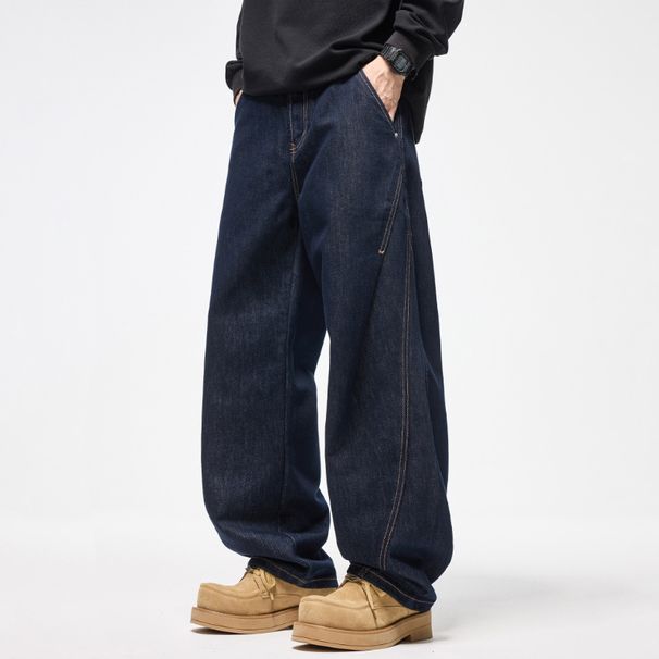 Men's Winter Warm Velvet Thickened Scimitar Jeans Men's Primary Color Loose Straight Wide-leg Trousers_mkmklike.com