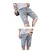 Men's Trendy Ripped Denim Shorts Loose Fit plus Size Straight Leg Casual Summer Thin Mid-Length Riding Breeches_mkmklike.com