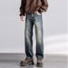 Elastic Autumn New Jeans Men's Fit Straight Loose Trendy Brand American Washed Middle Waist Youth American Retro_mkmklike.com