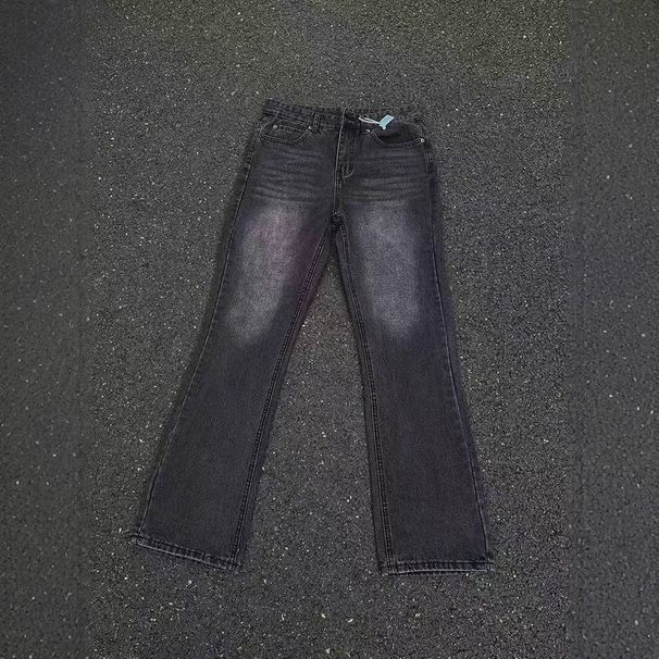 Vintage Black Washed Denim Flare Jeans – Retro 70s Inspired Clean Fit With Straight-Leg Opening (Unisex S-Xl)_mkmklike.com