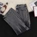 Men's Clothing Jeans 2025 Summer Men's American Narrow Version Slim Straight Semi Elastic Washed Flared Trousers_mkmklike.com