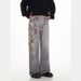 Fashionable Personalized Printed Men's Jeans, Straight Loose Wide-leg American High Street Pants, Trendy Brand, Cool And_mkmklike.com