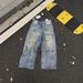 Men's Clothing Classic Style Unisex Faded Smudged Wide Leg Dirty Pants Mud Dyed Jeans_mkmklike.com