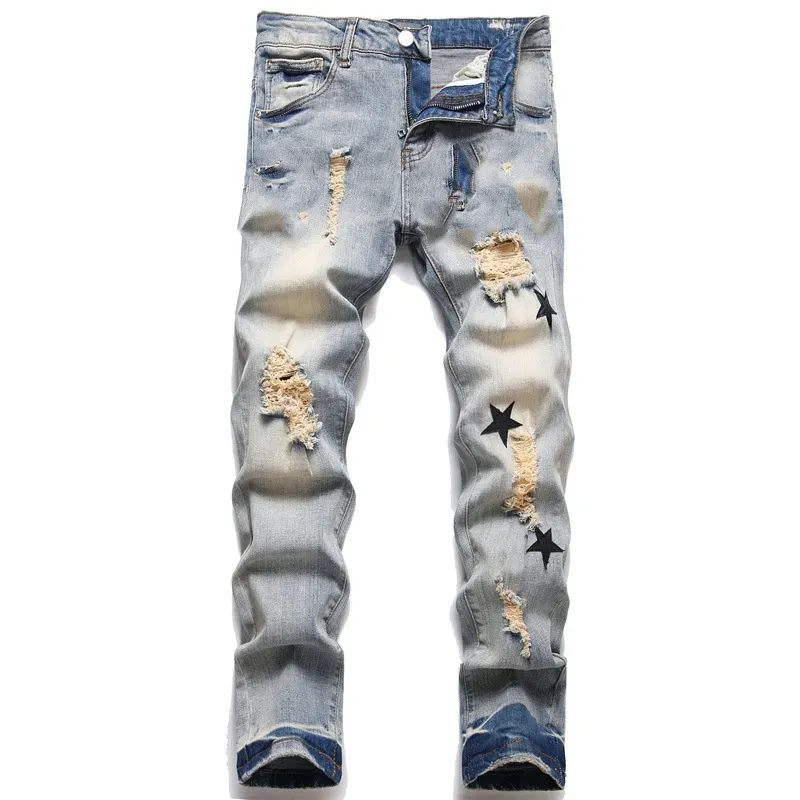 Rock Revival Men Goth Mens Y2K Gothic Foliage Bootcut Denim Jeans - Hip Hop Harajuku Wide Leg Embroidery Pocket Blue_mkmklike.com