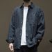 Striped Jacquard Denim Long Sleeved For Men, Autumn 2025 New Loose Plus Size Shirt Jacket_mkmklike.com