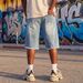 Hip Hop Y2K Men's Denim Shorts Exclusive Supply Hot Stamped Rhinestone Print Summer Thin Loose Five Point Pants_mkmklike.com