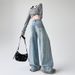High Waist Loose Washed Jeans For Women Slimming Draped Straight Floor-Length Wide-Leg Blue Long Pants_mkmklike.com