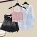 Women’s Clothing Plus Size Women's Summer Wear A Complete Set Of New Sun Protection Shirt Slim Suspenders Denim Shorts Three Piece Set_mkmklike.com