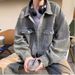 Pulse Pulse Distressed Washed Vintage Blue Denim Jacket For Men, Spring Autumn, Minimalist Style, High-End Feel, Turn-Down Collar,_mkmklike.com