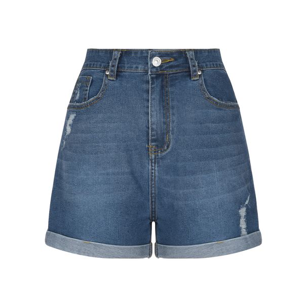 K Women's New Straight Tube Slim Fit Denim Shorts With Worn Edges And Rolled Edges_mkmklike.com
