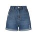 K Women's New Straight Tube Slim Fit Denim Shorts With Worn Edges And Rolled Edges_mkmklike.com