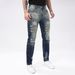 Men's Slim Fit Stretch Denim Jeans – Distressed Blue, Tapered Leg & Comfortable Wear_mkmklike.com