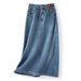 Women's Clothing Retro Back Slit Skirt For Women Design Leather Brand High Waist A Line Medium Long Straight Tube Meat Covering Hip Denim Skirt_mkmklike.com