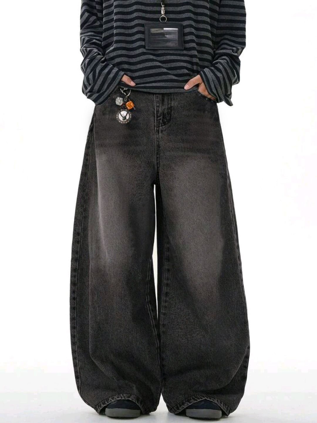 Men's Clothing Men's Black Wide Leg Retro Jeans Street Style Loose Fit American Clothing For Formal & Casual_mkmklike.com