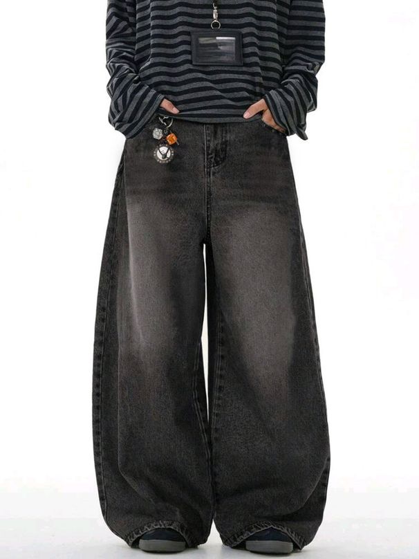 Men's Clothing Men's Black Wide Leg Retro Jeans Street Style Loose Fit American Clothing For Formal & Casual_mkmklike.com