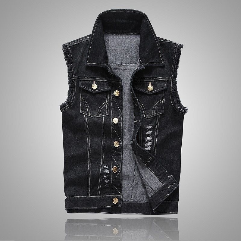 K Cowboy Vest Men's Sleeveless Camisole Slim Fit Denim Vest Top Plus Size_mkmklike.com