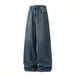 Men's American Retro Gradient Blue Distressed Washed Denim Jeans High Street Straight Leg Casual Trousers Trendy Spring Style_mkmklike.com