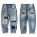 Men's Clothing Retro Ripped Jeans For Boys Loose Straight Casual Pants Trendy Patch Nine Point Daddy Pants Large Size Men_mkmklike.com