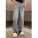 Premium Washed Denim Jeans For Men – Relaxed Straight Fit With Chain & Pearl Embellishments (Black/Blue)_mkmklike.com