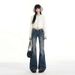 Yi Mengling's American-style Ultra-low-waist Micro-flare Jeans Women, Autumn And Winter Version, Slimming, Washed Blue,_mkmklike.com